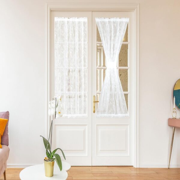 Pleated Linen Sheer Door Drapes Decorative Privacy Curtains