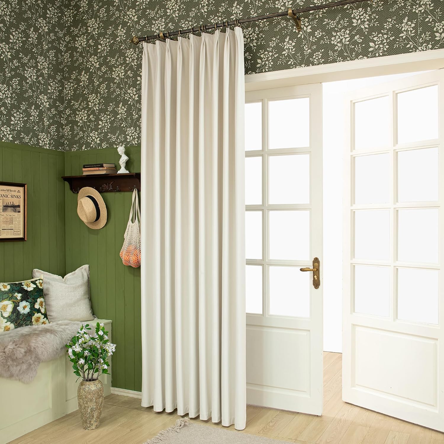 Double Layer Linen Blackout Door Drapes Thick Pleated - Image 2