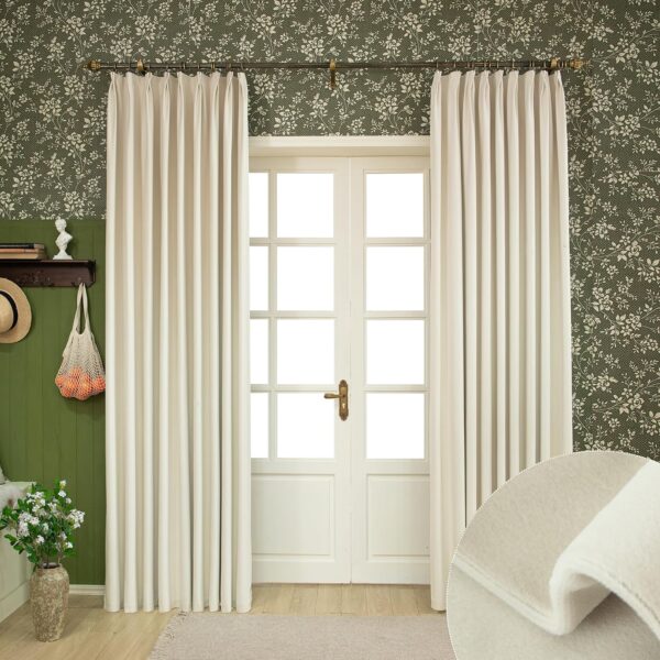 Double Layer Linen Blackout Door Drapes Thick Pleated