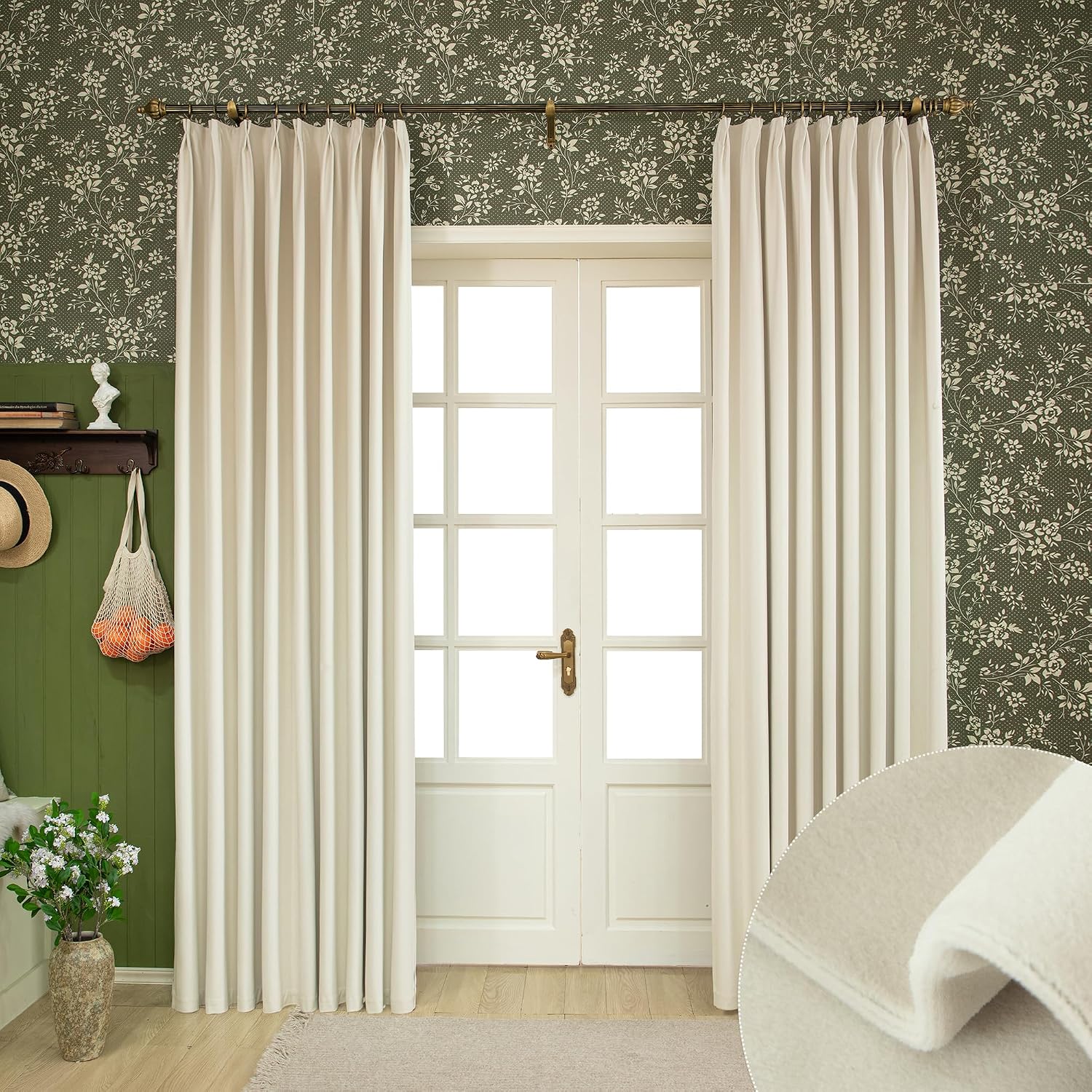 Double Layer Linen Blackout Door Drapes Thick Pleated
